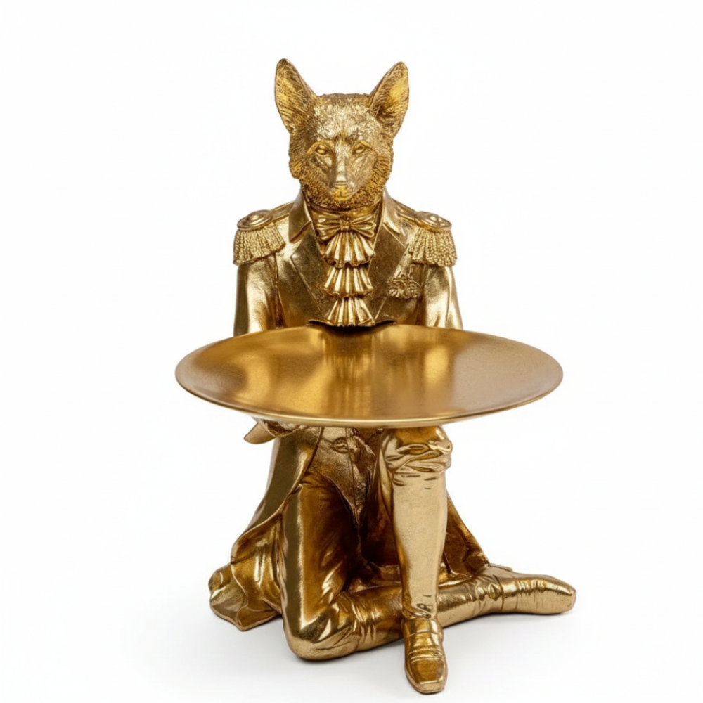 Golden Fox Butler Tray Statue