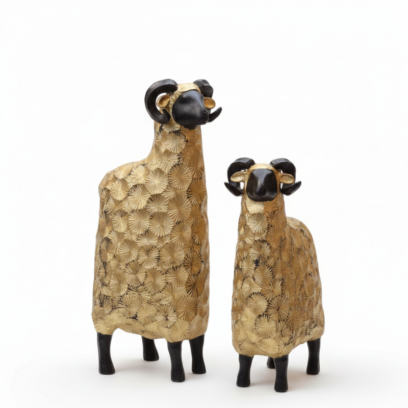 Golden Ram Couple Showpiece