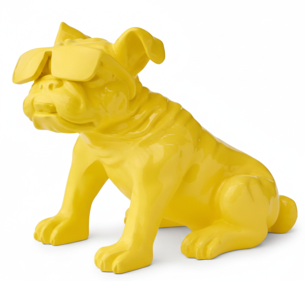 Yellow Bulldog Sculpture with Sunglasses