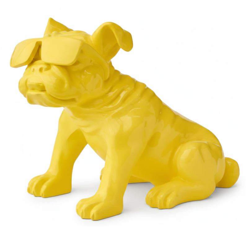 Yellow Bulldog Sculpture with Sunglasses