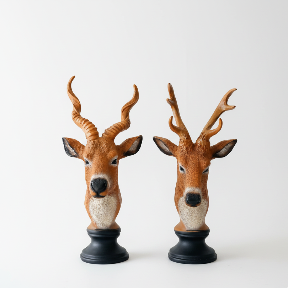 Twin Deer Head Showpiece