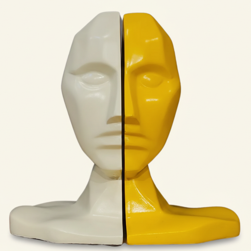 White & Yellow Geometric Abstract Head Bookends