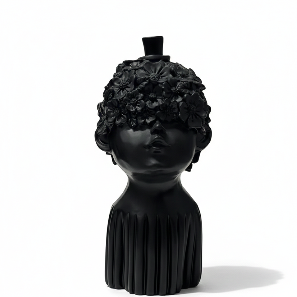 Black Floral Face Sculpture Vase