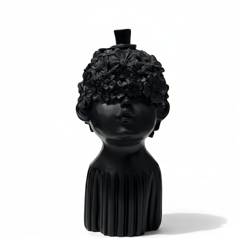 Black Floral Face Sculpture Vase
