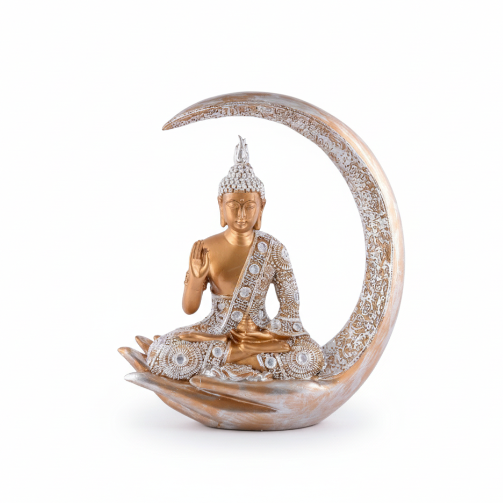 Golden Buddha Idol with Crescent Moon Showpiece