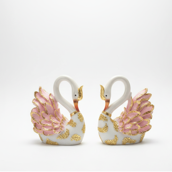 White & Pink Swan Couple Showpiece