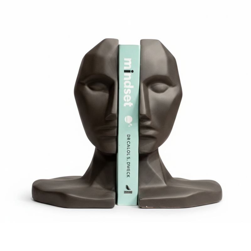 Abstract Human Face Bookends Sculpture