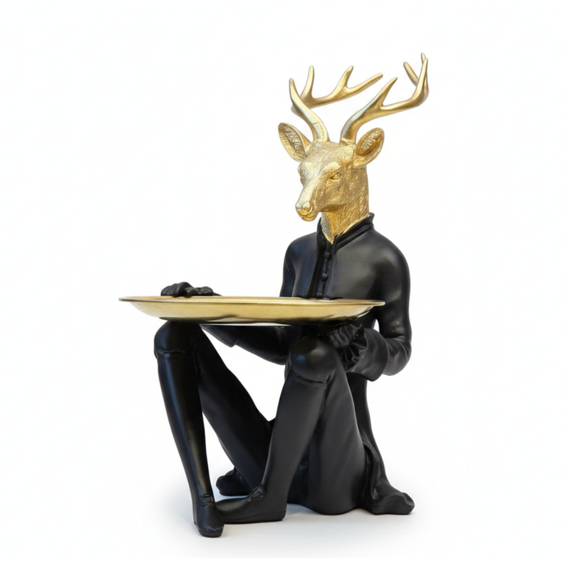 Black & Gold Royal Deer Butler Tray Statue