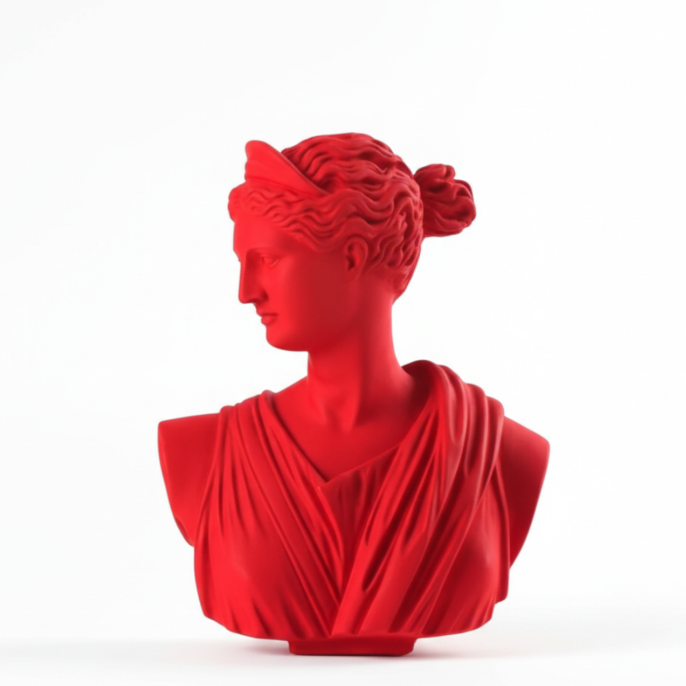 Modern Matte Red Classical Goddess Bust Sculpture