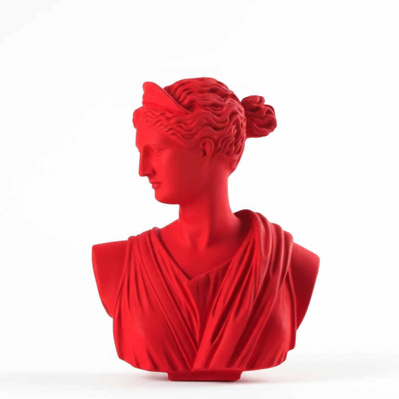 Modern Matte Red Classical Goddess Bust Sculpture