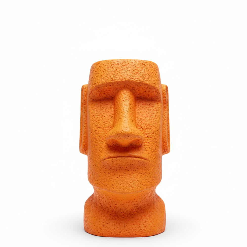 Orange Moai Head Stone Finish Decorative Showpiece