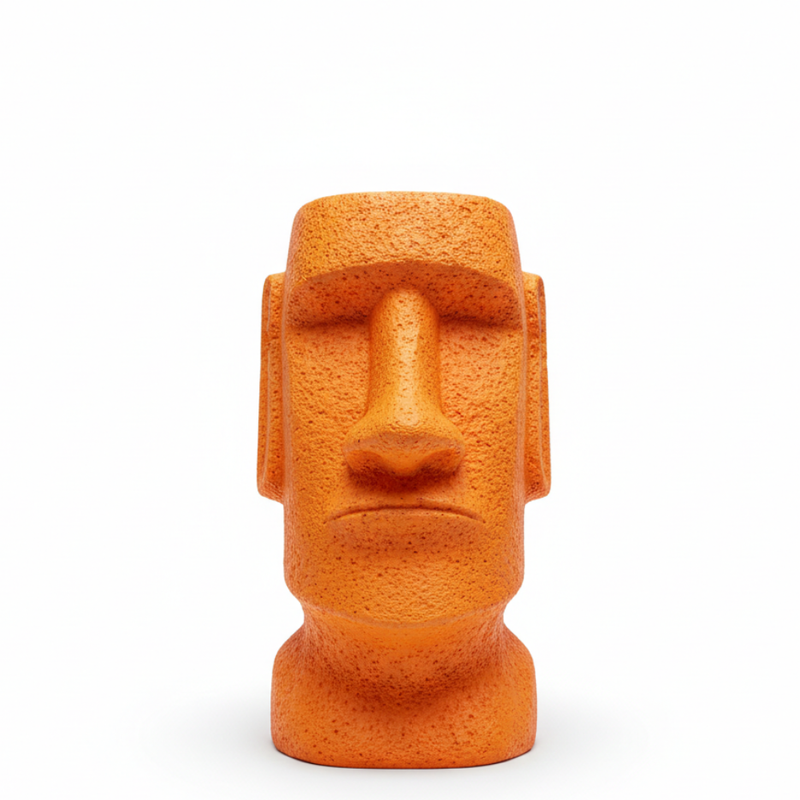 Orange Moai Head Stone Finish Decorative Showpiece