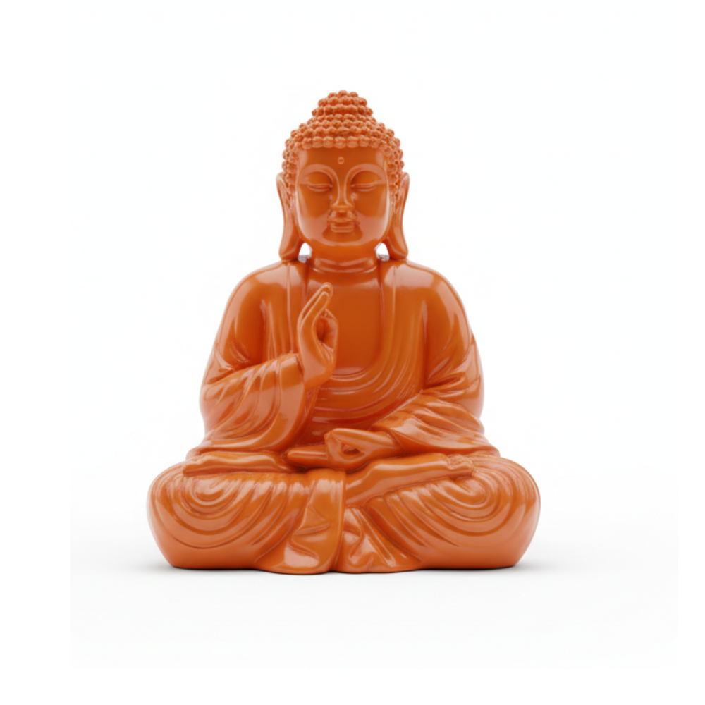 Vibrant Orange Meditating Buddha Statue
