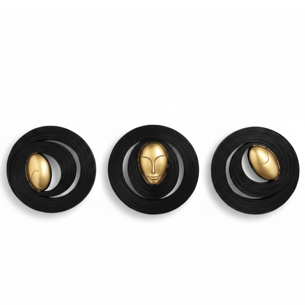 Abstract Golden Face Wall Decor with Black Circular Frame