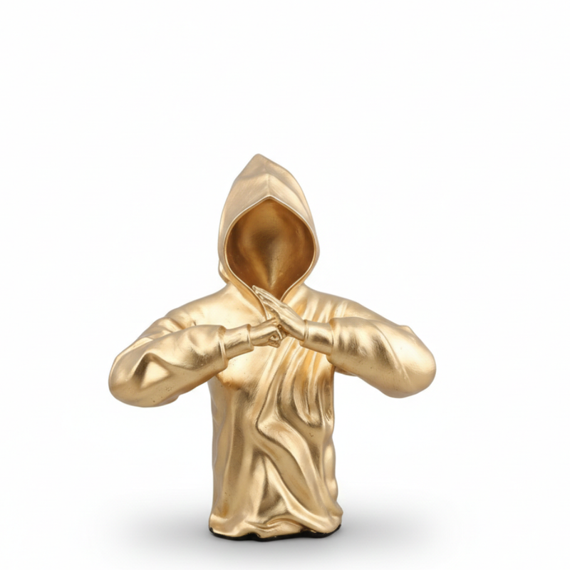 Golden Hooded Abstract Figure Sculpture