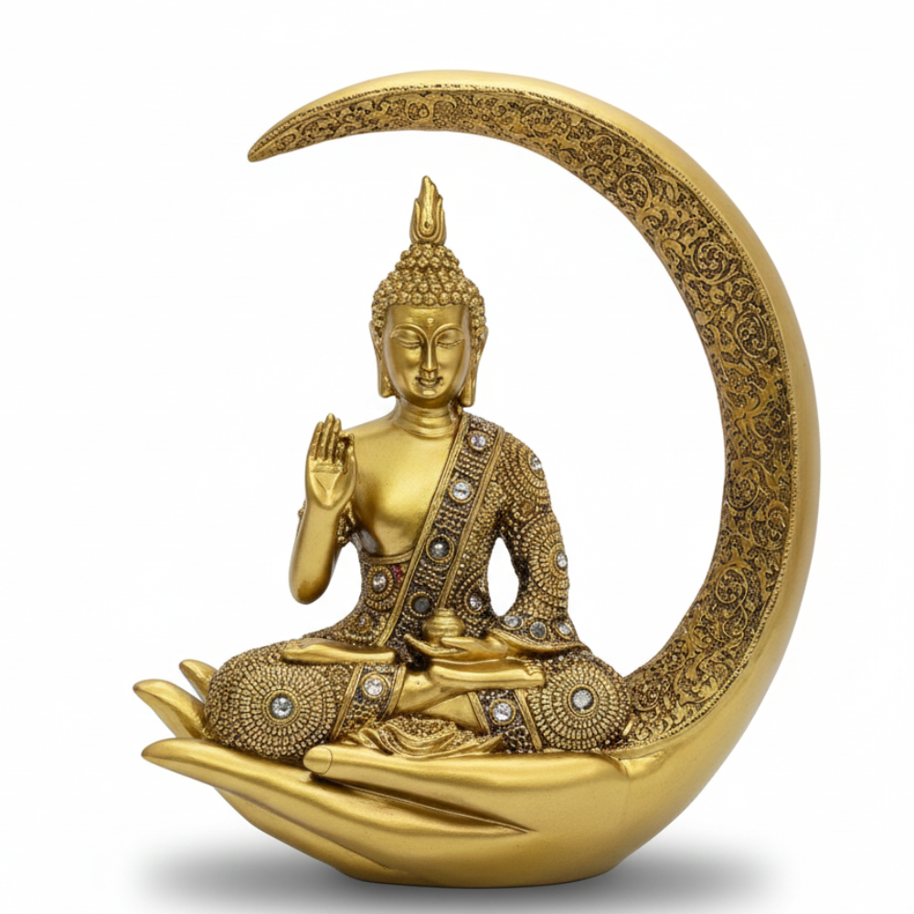 Luxury Golden Buddha on Crescent Moon Statue