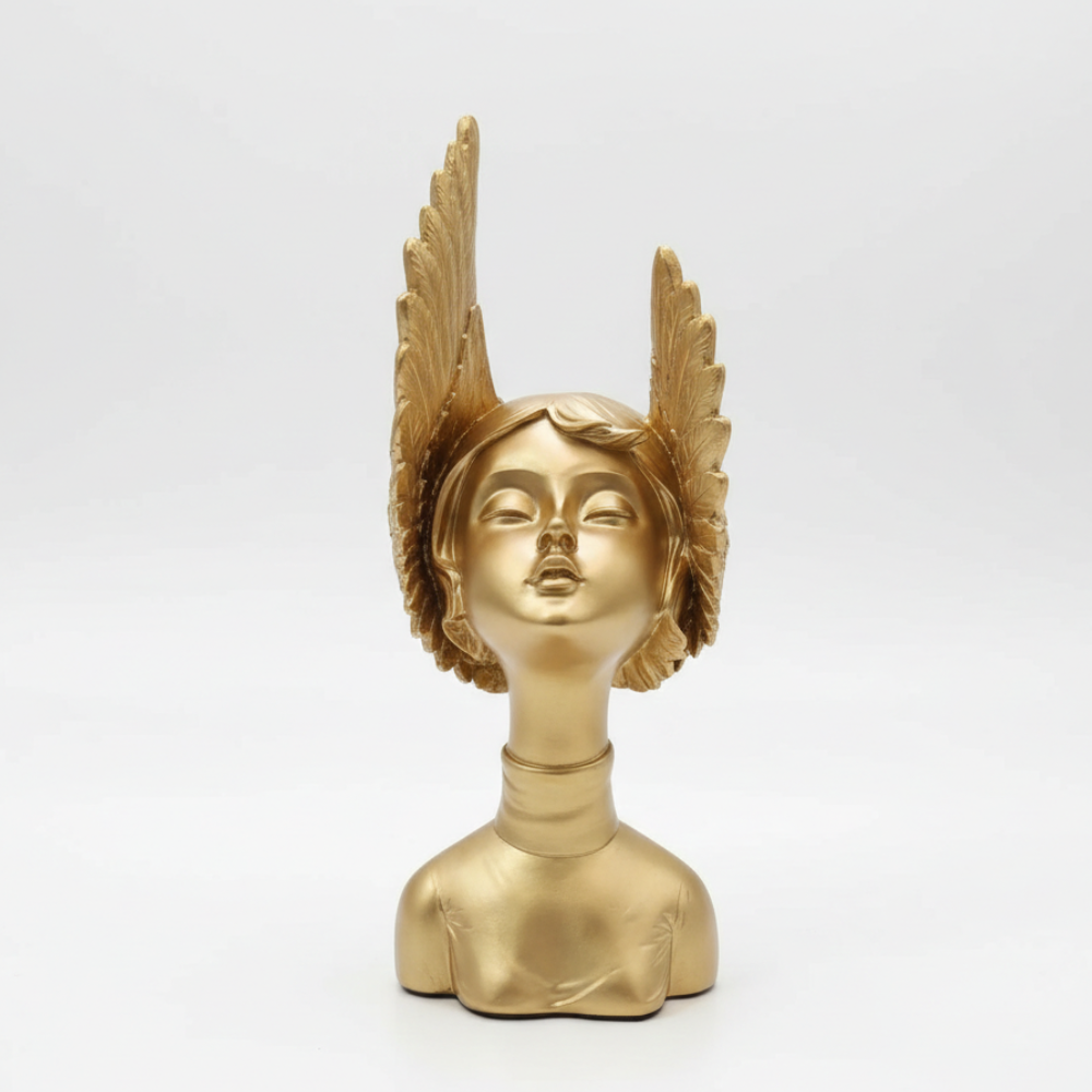 Golden Angel Face Sculpture with Wings