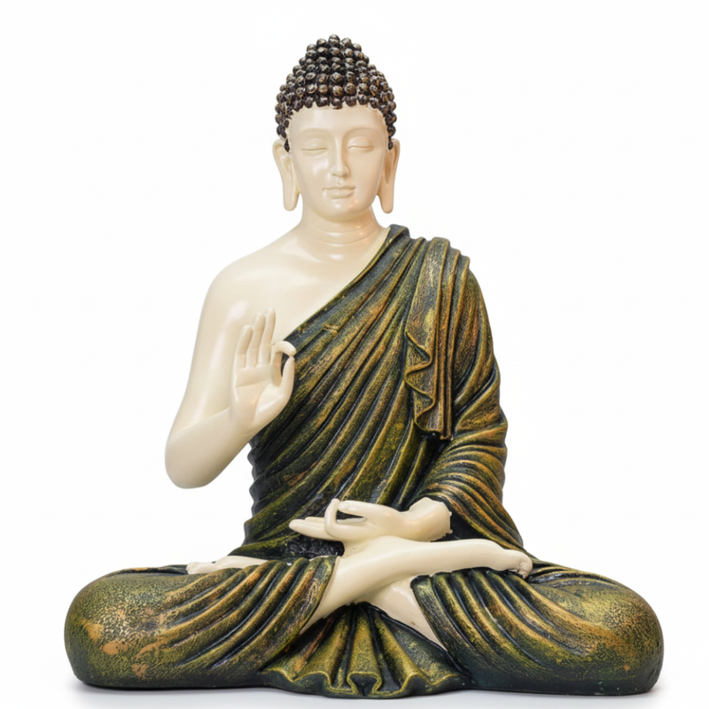 Ivory & Antique Green Meditating Buddha Statue