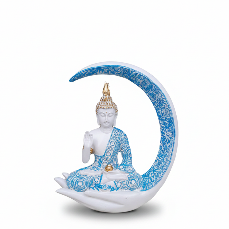 Blue & White Moon Buddha Statue