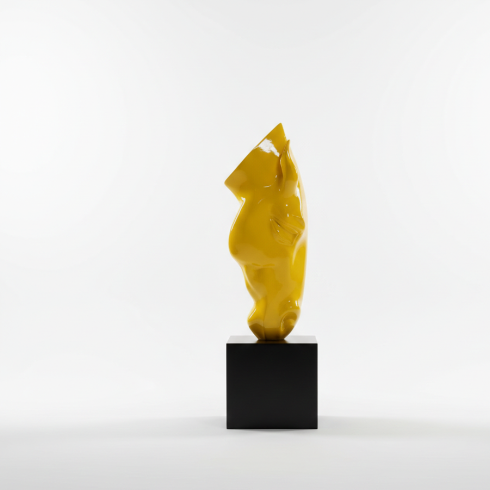 Modern Abstract Yellow Horse Head Sculpture
