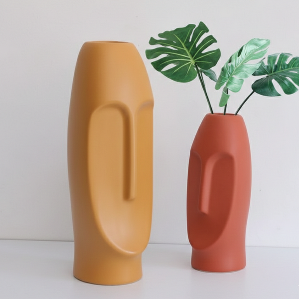 Abstract Face Vase Set (Mustard & Terracotta)