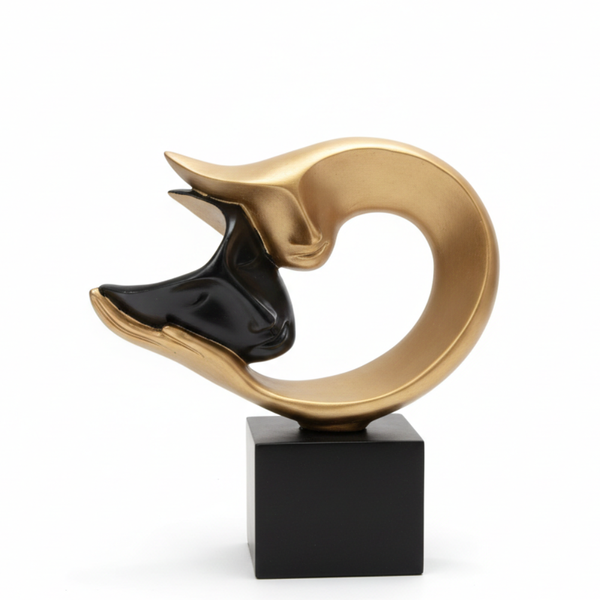 Abstract Couple Face Heart Sculpture in Gold & Black