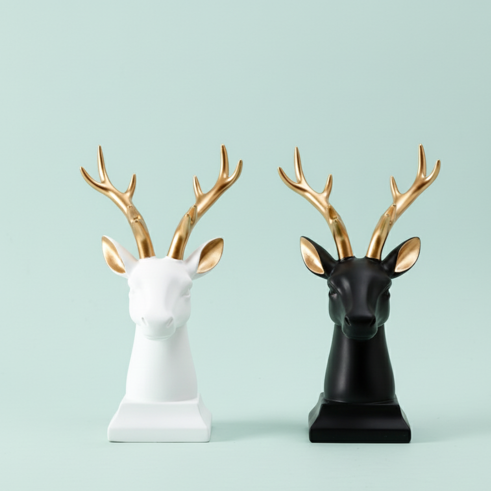 Luxury White & Black Deer Head Figurines
