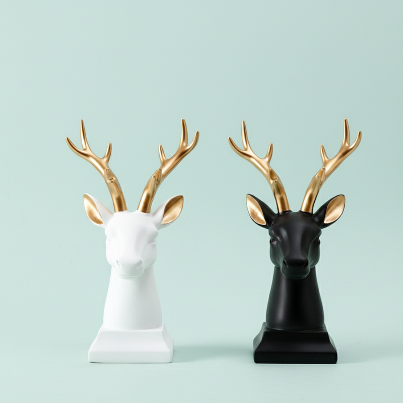 Luxury White & Black Deer Head Figurines
