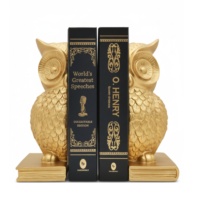 Golden Owl Bookends Decorative Showpiece