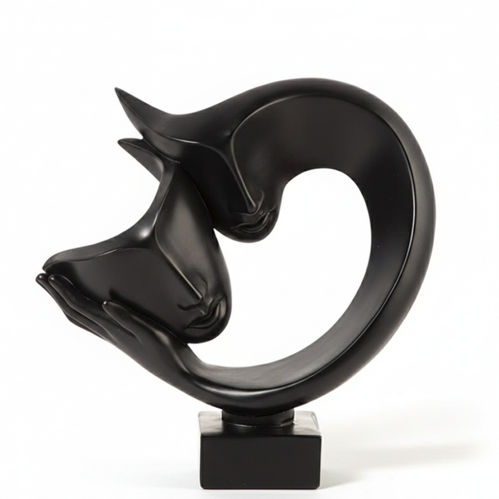 Abstract Couple Face Heart Sculpture in Black Resin