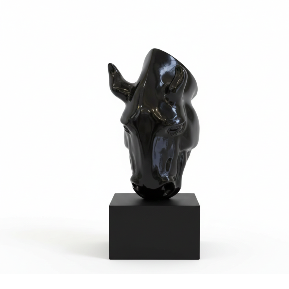 Sleek Onyx Black Abstract Horse Head Sculpture