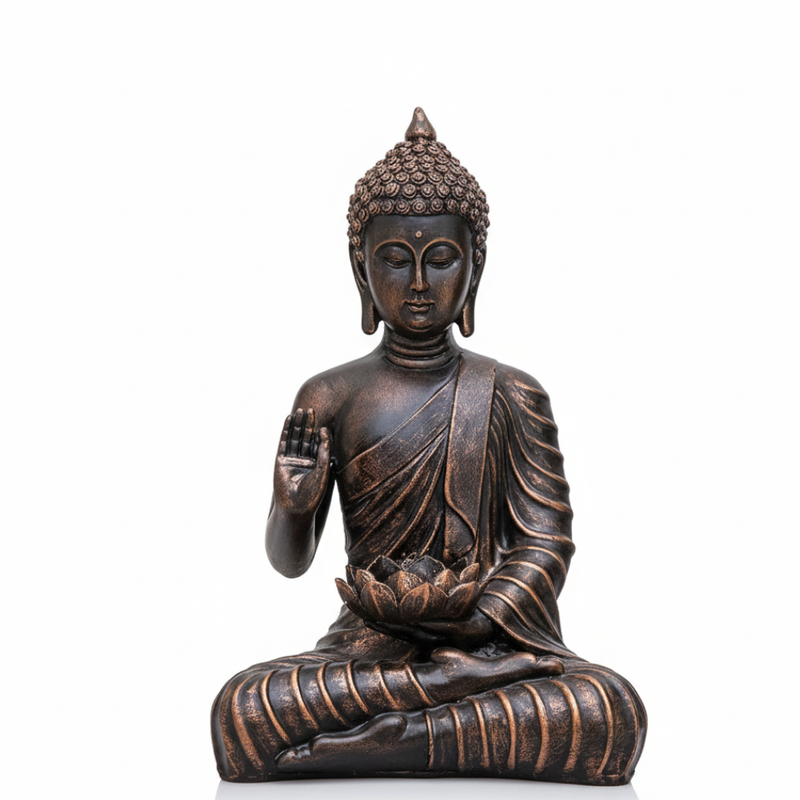 Antique Bronze Buddha Idol with Blessing Hand Showpiece