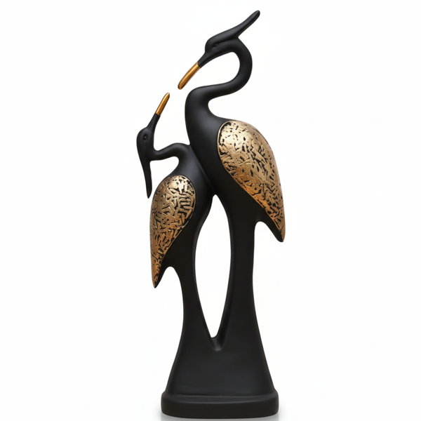 Luxury Black & Gold Couple Crane Figurine