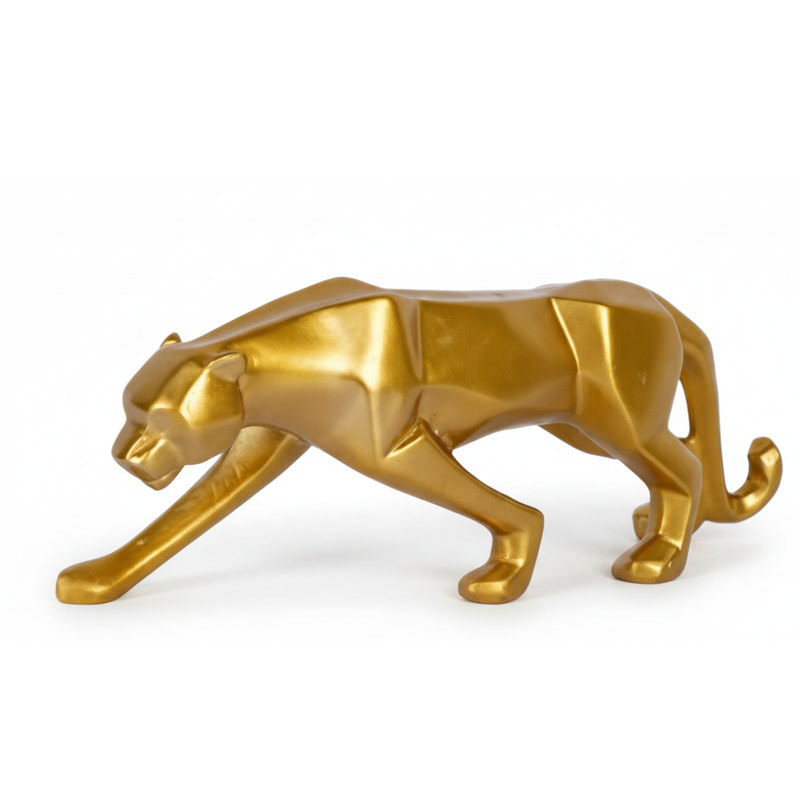 Golden Geometric Panther Sculpture