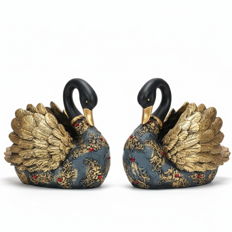 Black & Gold Swan Pair Decorative Showpiece