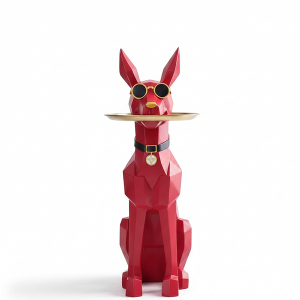 Geometric Dog Butler Tray Statue (Red)