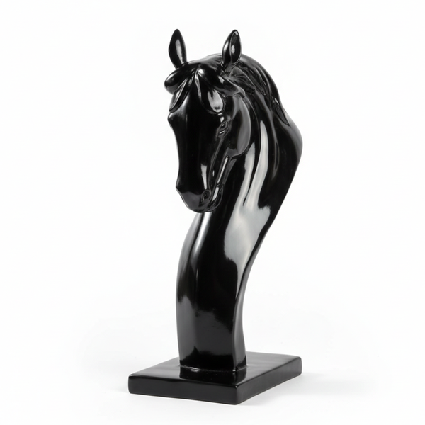 Sleek Black Horse Head Sculpture