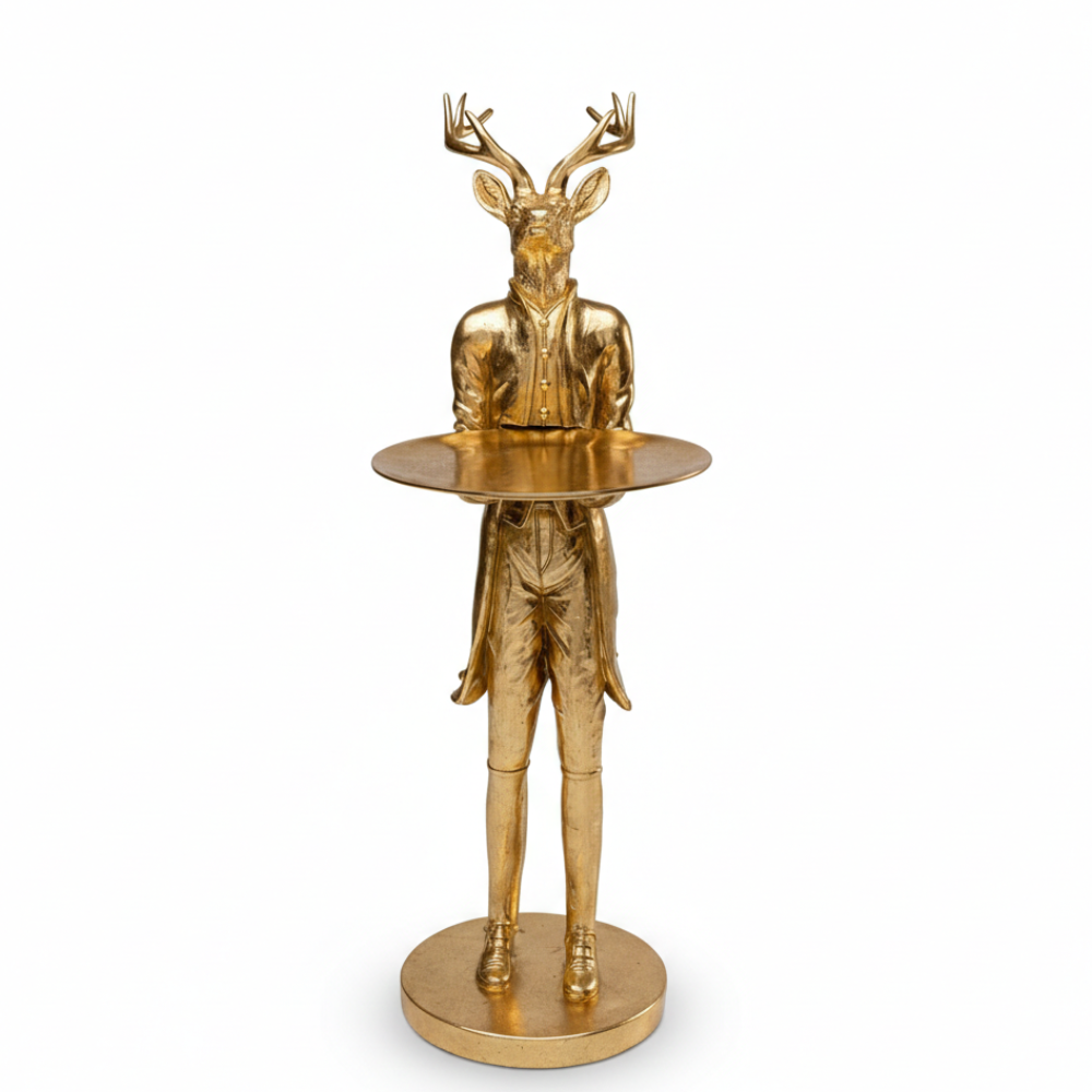 Standing Golden Deer Butler Tray Statue