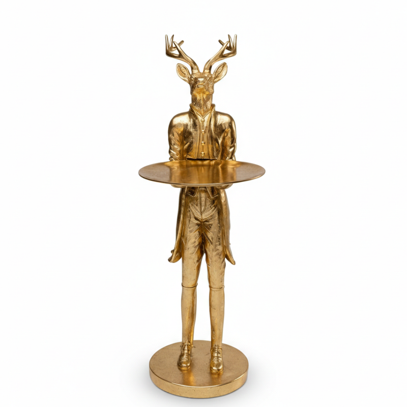 Standing Golden Deer Butler Tray Statue