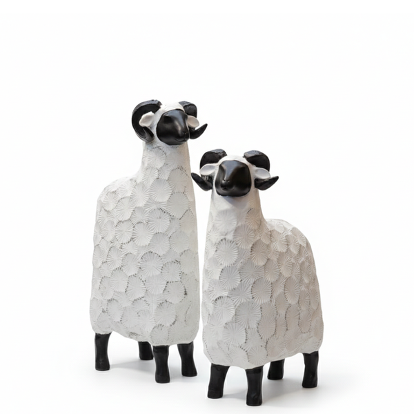 White & Black Resin Sheep Sculpture