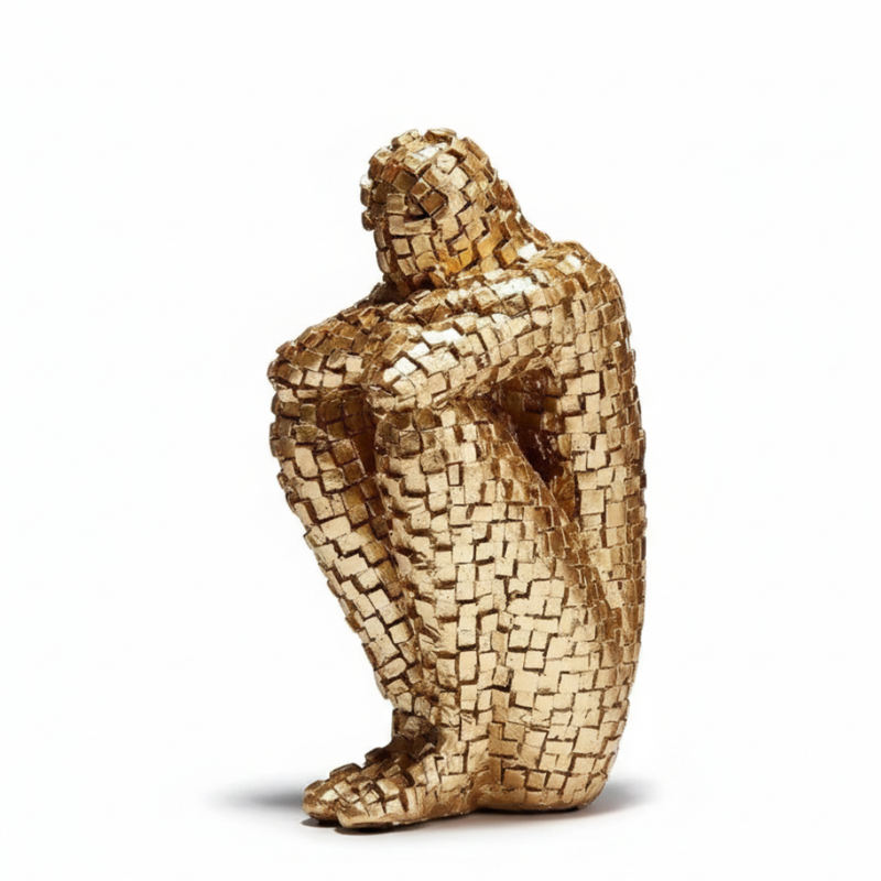 Golden Abstract Thinking Human Figure Sculpture
