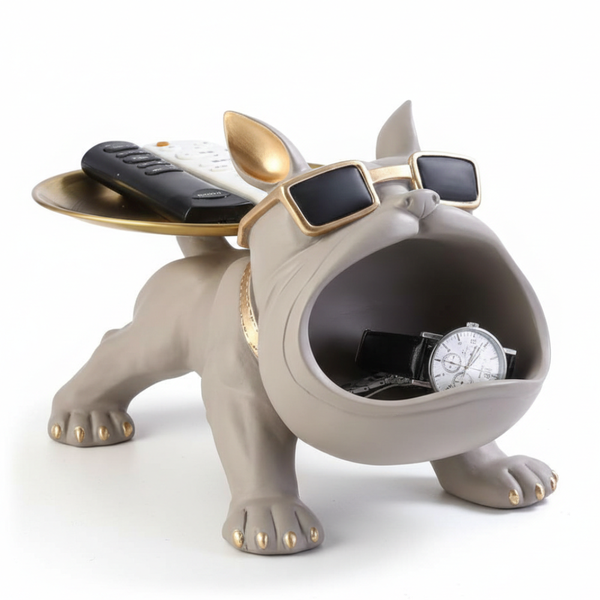 Luxury French Bulldog Butler Statue with Gold Storage Tray