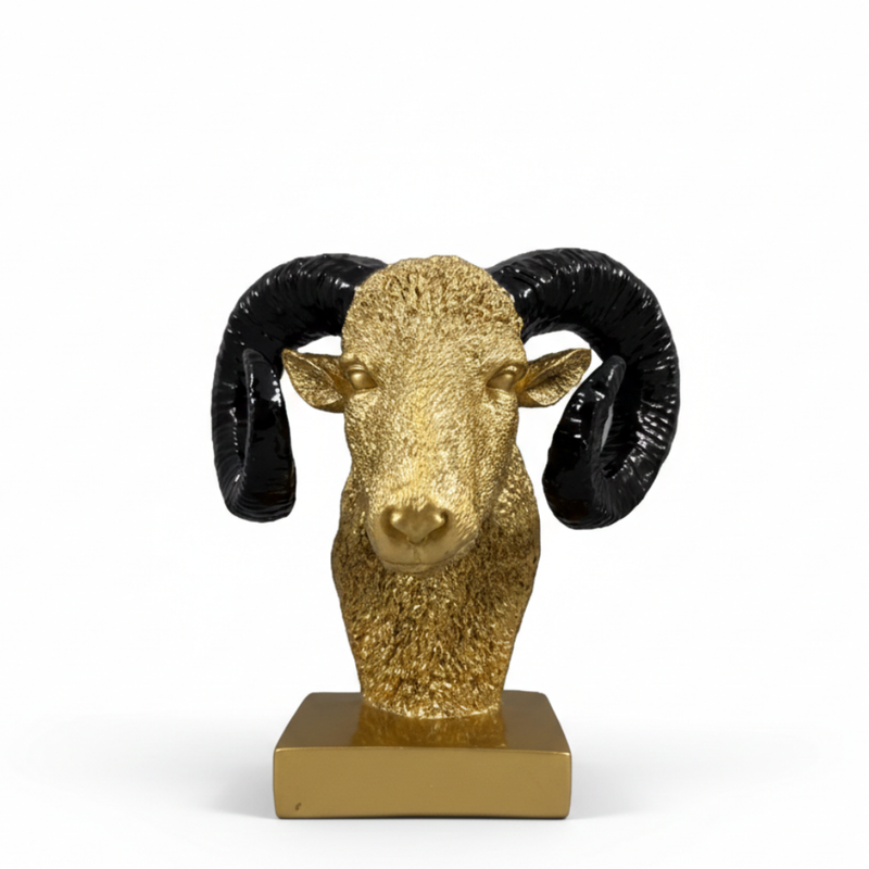 Golden Ram Head Sculpture