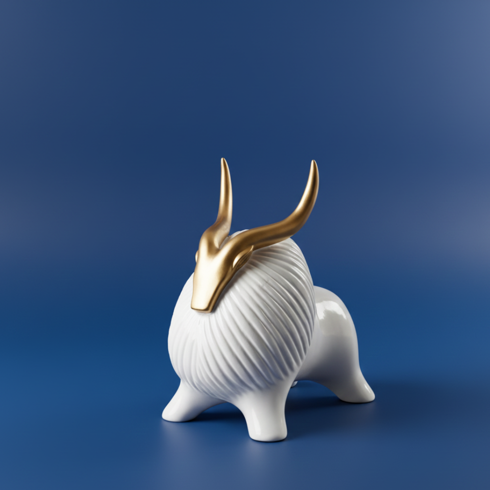 Elegant White & Gold Bull Figurine