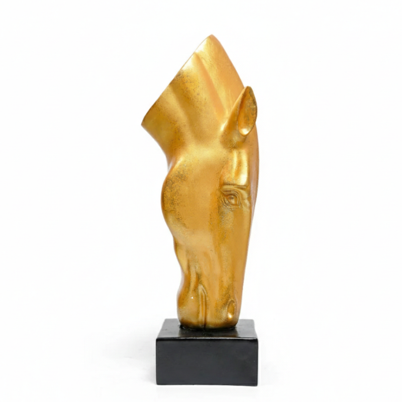 Golden Abstract Horse Head Sculpture
