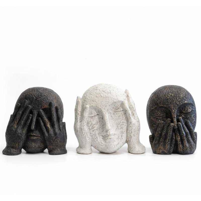 Triad of Silence Abstract Face Sculpture Set