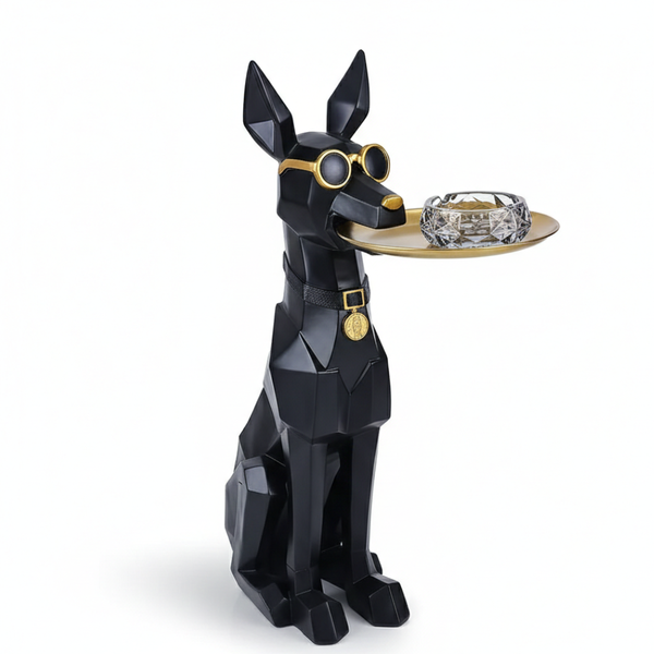 Geometric Doberman Butler Tray Statue (Black & Gold)