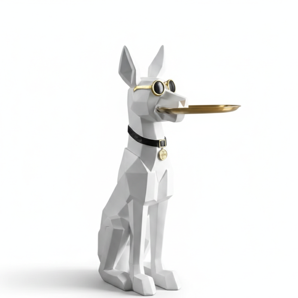 White & Gold Geometric Dog Tray Showpiece