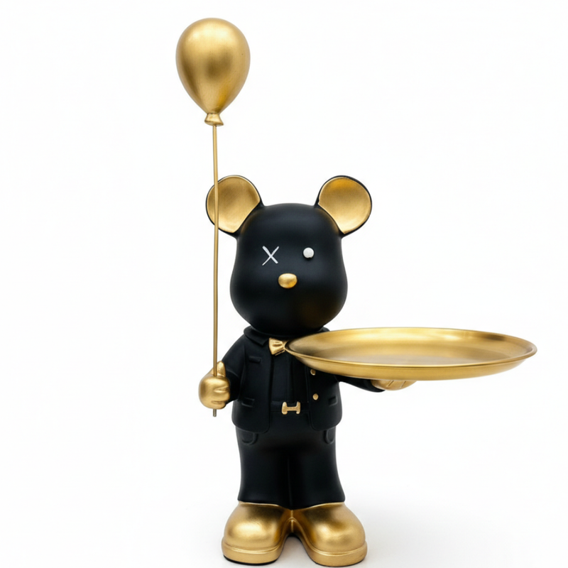 Black & Gold Bear Tray Showpiece