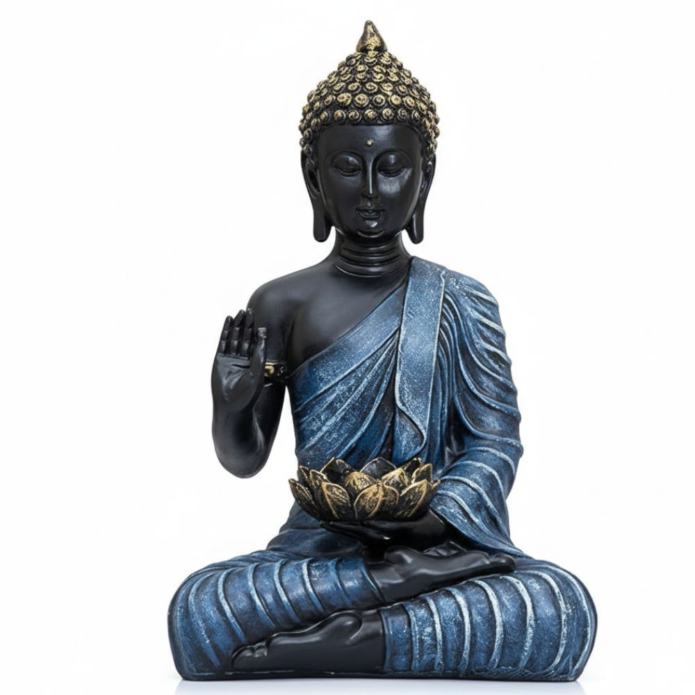 Black & Blue Buddha Idol with Lotus Showpiece